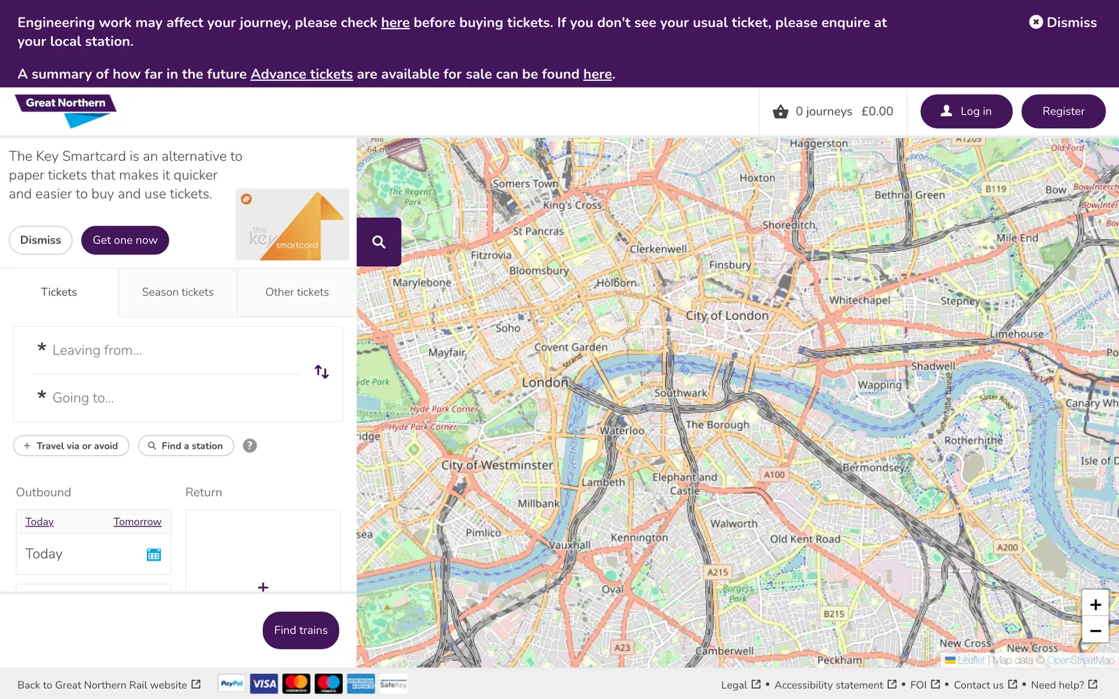Great Northern online ticket site, powered by OnTrack's white-label Booking Engine